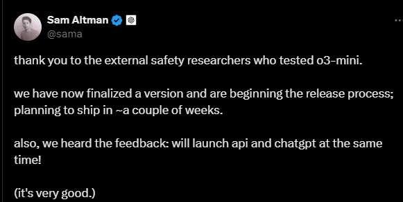 DeepSeek动摇信心？OpenAI或在周五紧急上线最强模型O3 Mini